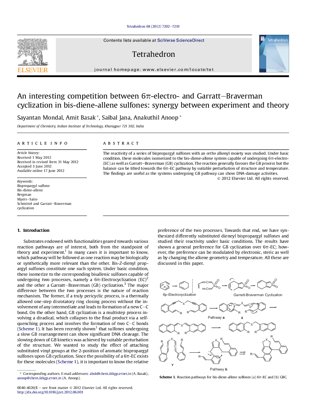 عکس صفحه اول مقاله: An interesting competition between 6π-electro- and Garratt–Braverman cyclization in bis-diene-allene sulfones: synergy between experiment and theory An interesting competition between 6π-electro- and Garratt–Braverman cyclization in bis-diene-allene sulfones: synergy between experiment and theory
