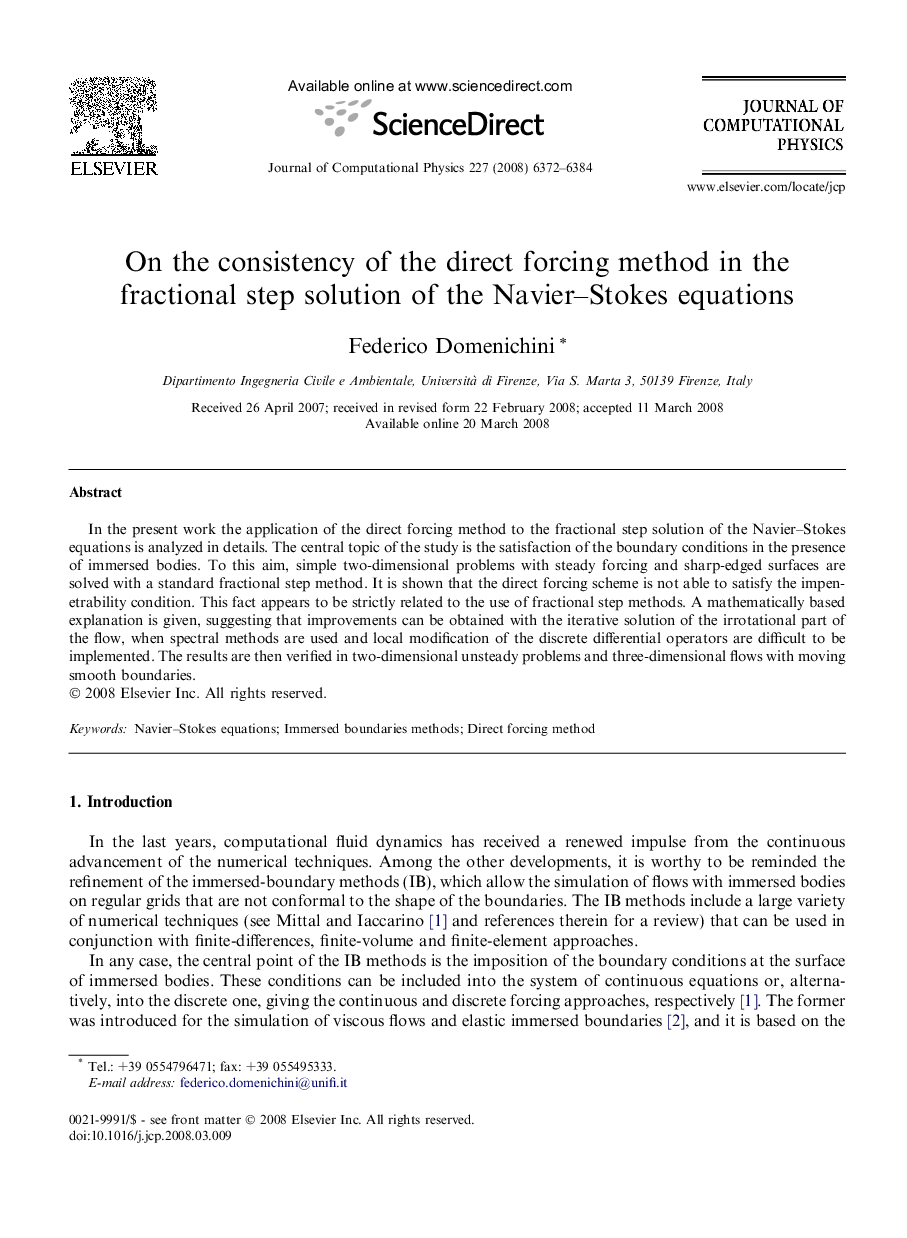 On the consistency of the direct forcing method in the fractional step solution of the Navier–Stokes equations
