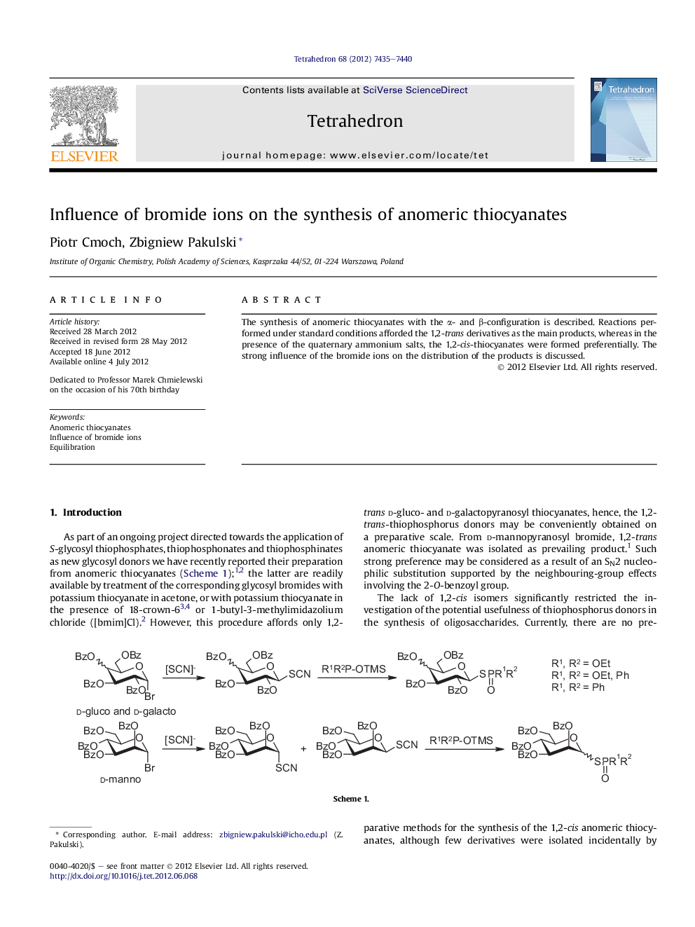 Influence of bromide ions on the synthesis of anomeric thiocyanates