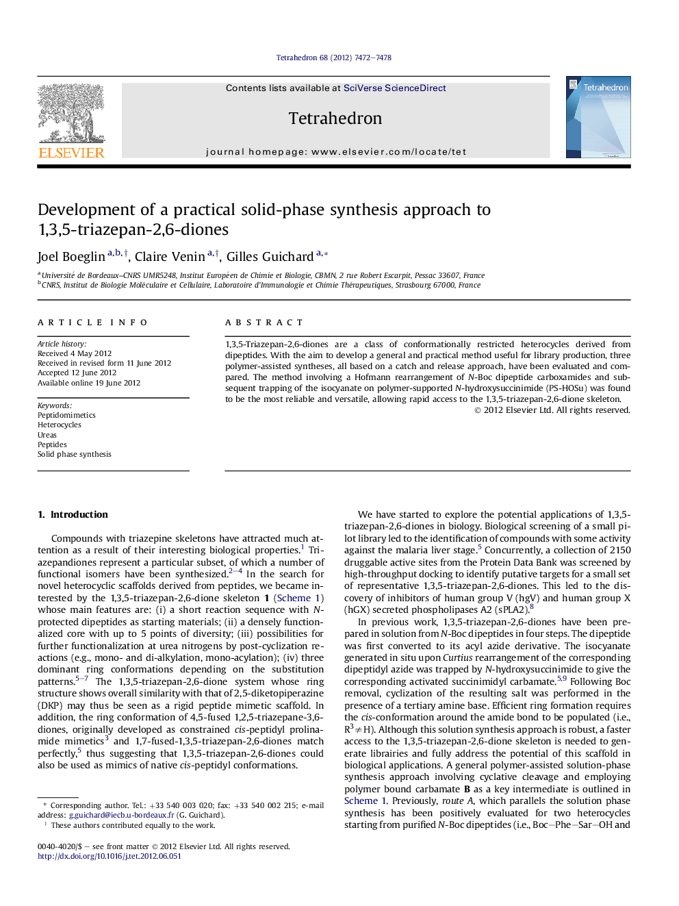 Development of a practical solid-phase synthesis approach to 1,3,5-triazepan-2,6-diones