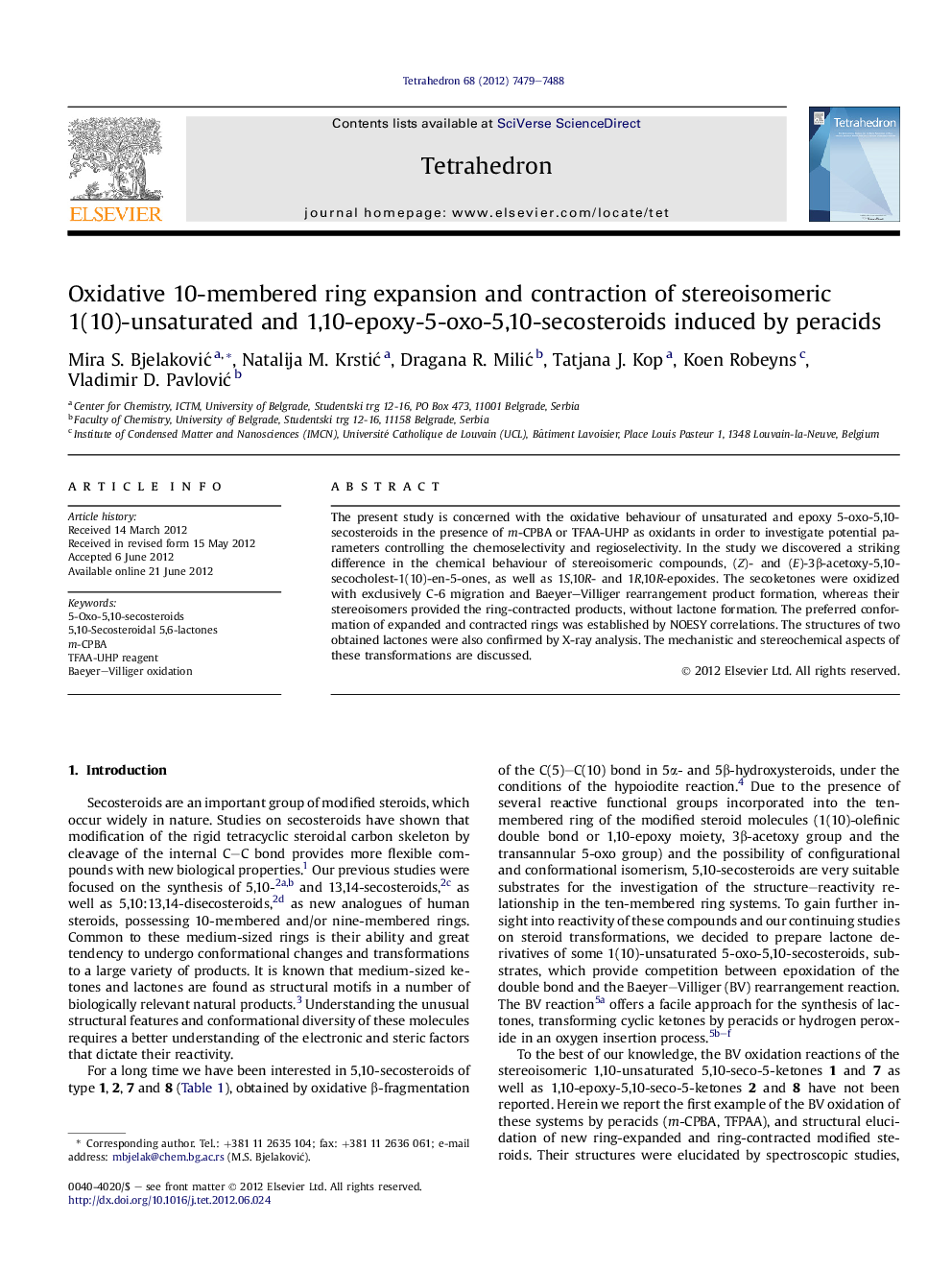 Oxidative 10-membered ring expansion and contraction of stereoisomeric 1(10)-unsaturated and 1,10-epoxy-5-oxo-5,10-secosteroids induced by peracids