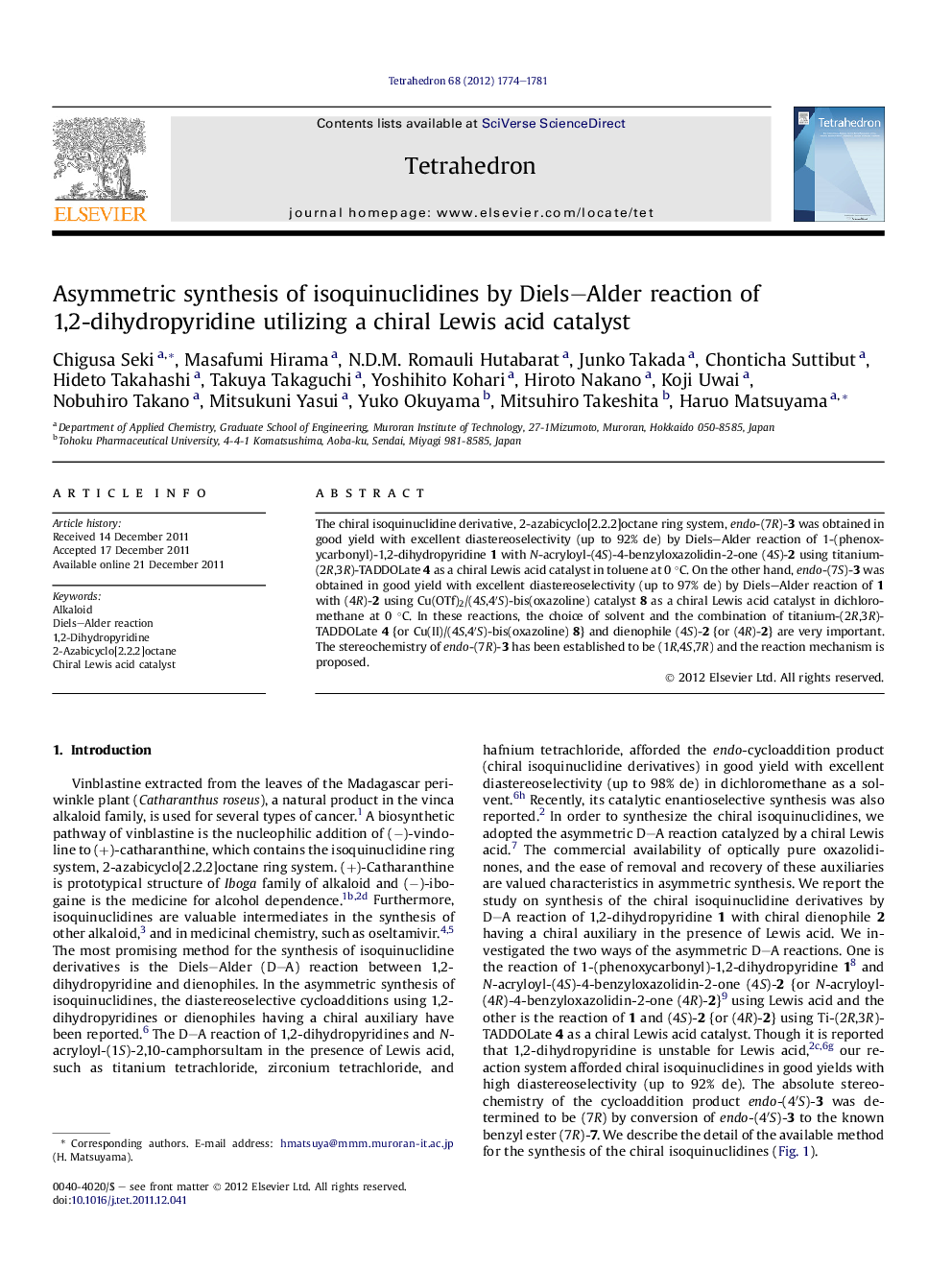 Asymmetric synthesis of isoquinuclidines by Diels-Alder reaction of 1,2-dihydropyridine utilizing a chiral Lewis acid catalyst