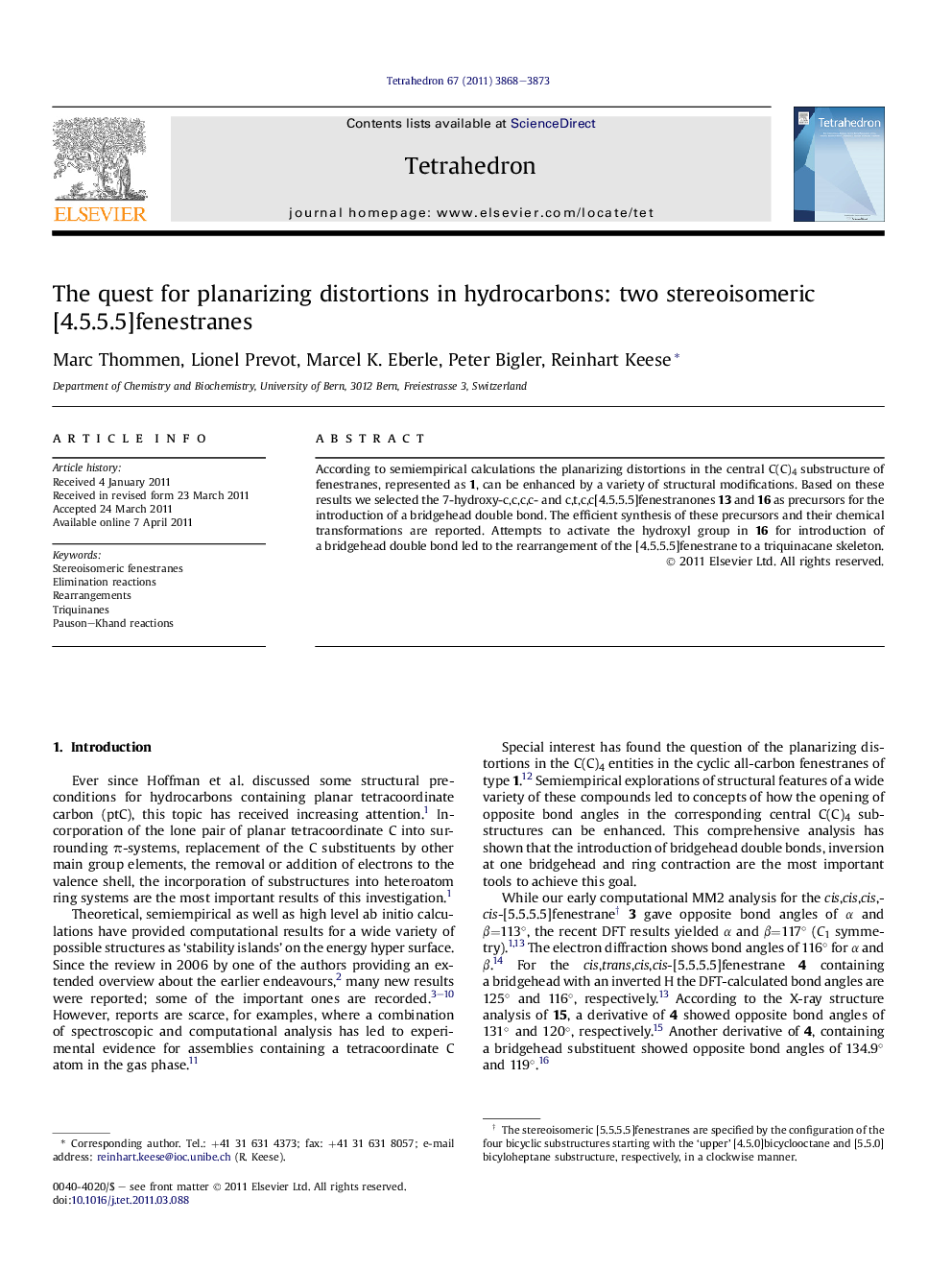 The quest for planarizing distortions in hydrocarbons: two stereoisomeric [4.5.5.5]fenestranes