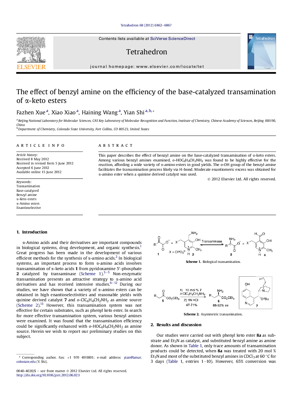 The effect of benzyl amine on the efficiency of the base-catalyzed transamination of Î±-keto esters