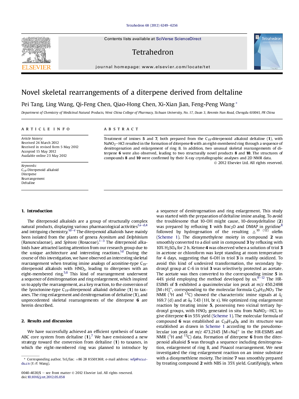 Novel skeletal rearrangements of a diterpene derived from deltaline