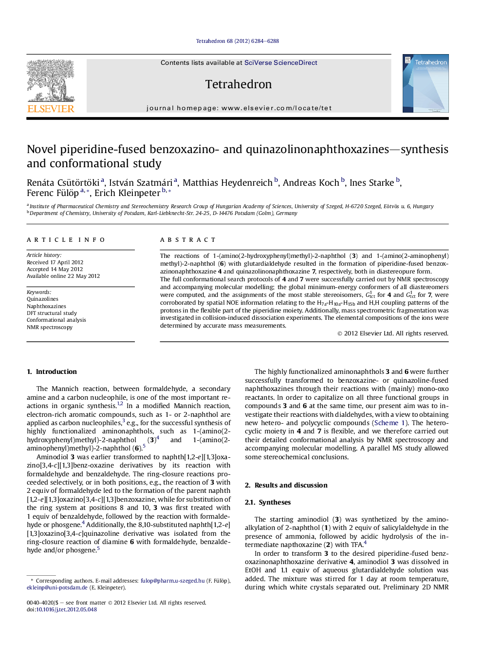 عکس صفحه اول مقاله: Novel piperidine-fused benzoxazino- and quinazolinonaphthoxazines-synthesis and conformational study Novel piperidine-fused benzoxazino- and quinazolinonaphthoxazines-synthesis and conformational study