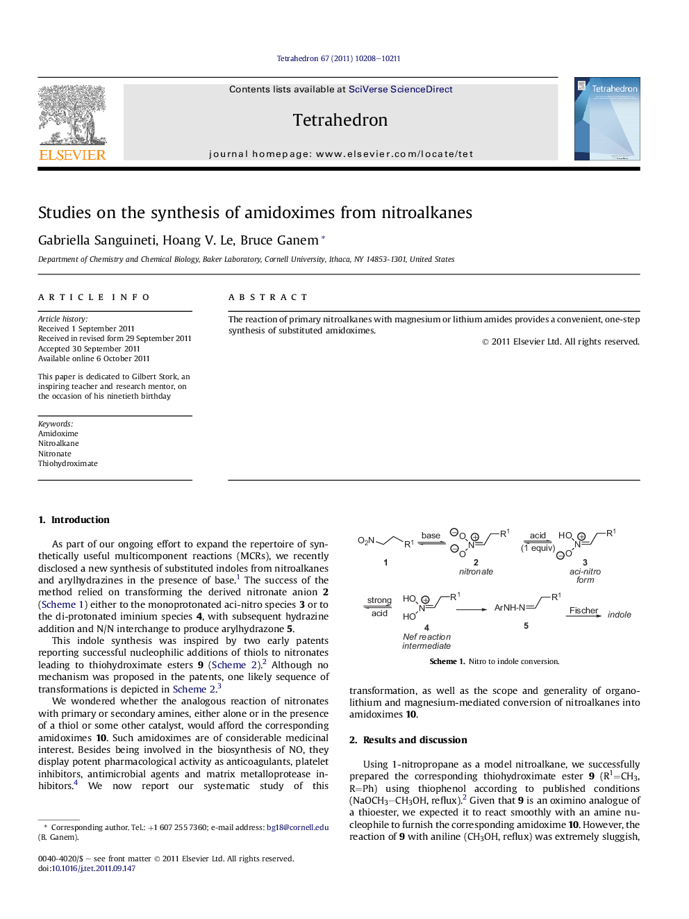 Studies on the synthesis of amidoximes from nitroalkanes