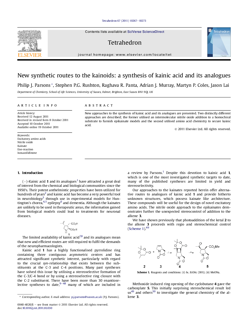 New synthetic routes to the kainoids: a synthesis of kainic acid and its analogues