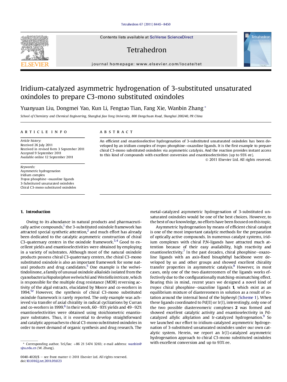 Iridium-catalyzed asymmetric hydrogenation of 3-substituted unsaturated oxindoles to prepare C3-mono substituted oxindoles