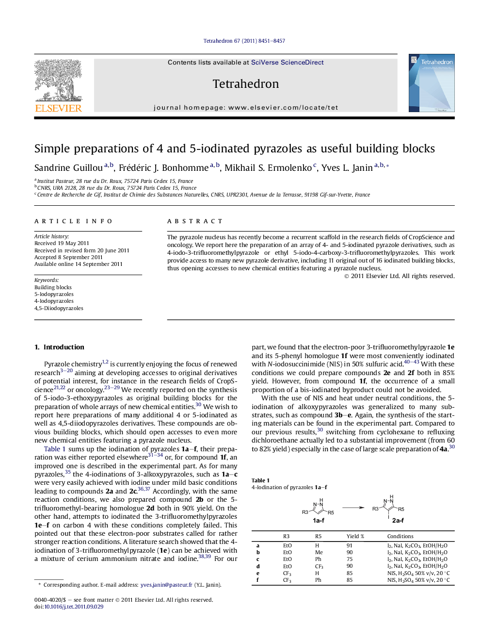 Simple preparations of 4 and 5-iodinated pyrazoles as useful building blocks