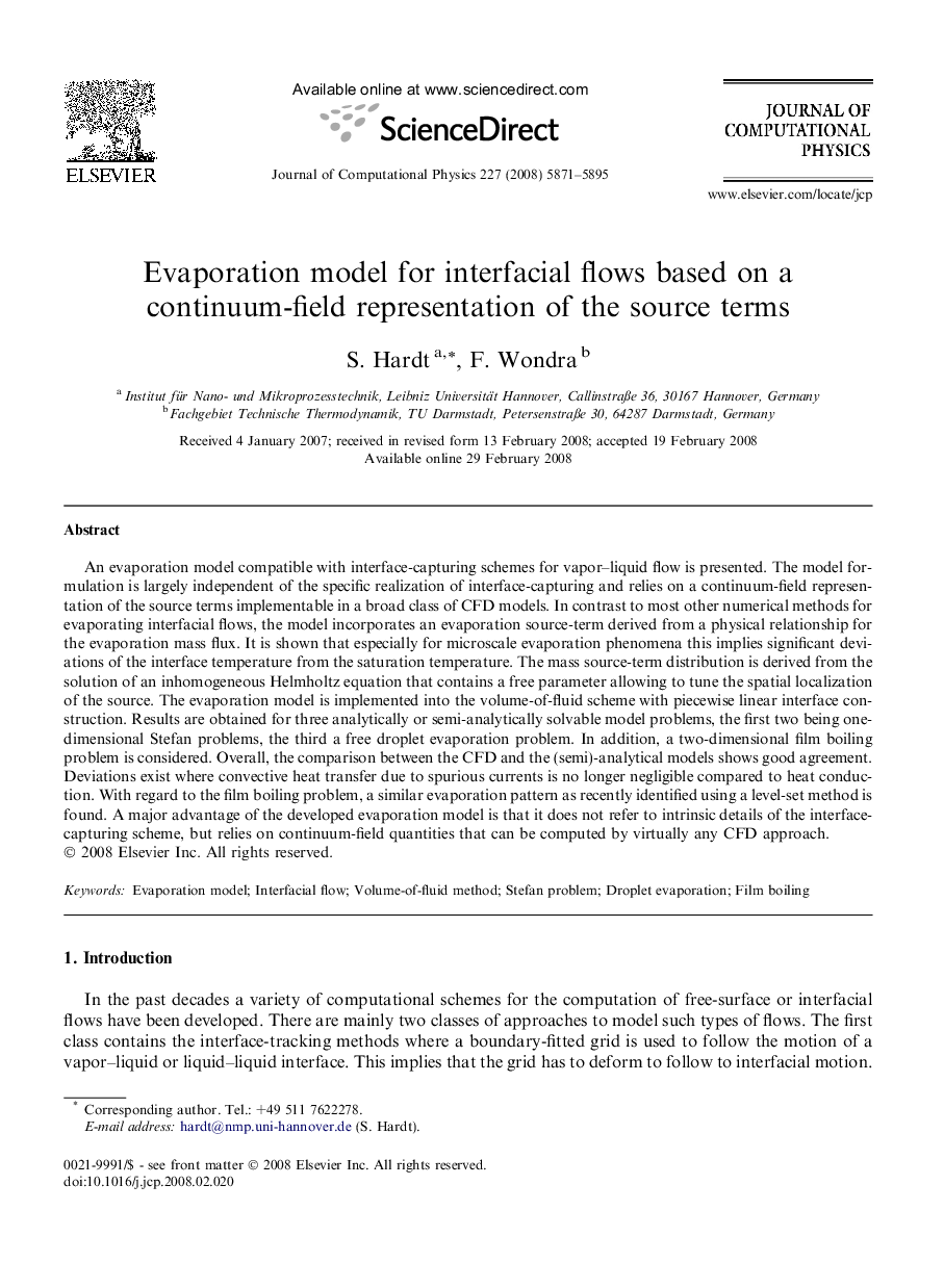 Evaporation model for interfacial flows based on a continuum-field representation of the source terms