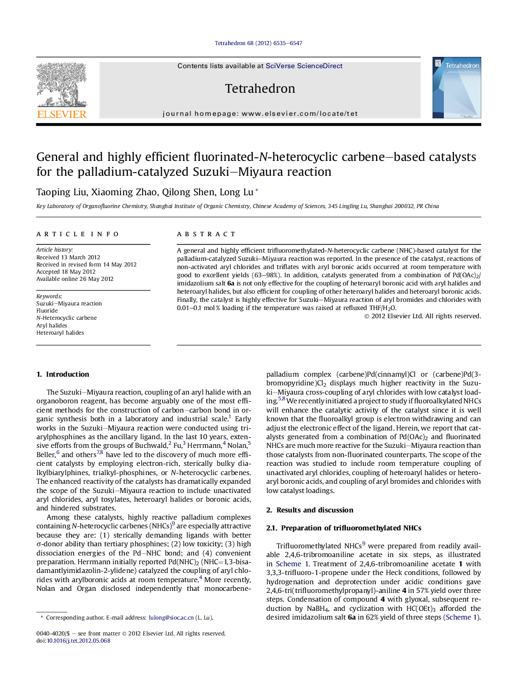 General and highly efficient fluorinated-N-heterocyclic carbene-based catalysts for the palladium-catalyzed Suzuki-Miyaura reaction