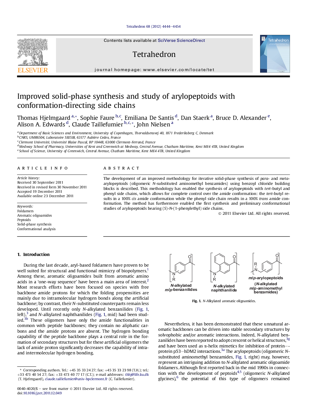 Improved solid-phase synthesis and study of arylopeptoids with conformation-directing side chains