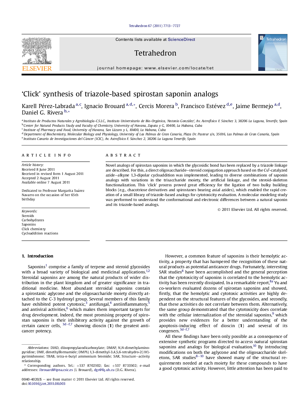 'Click' synthesis of triazole-based spirostan saponin analogs