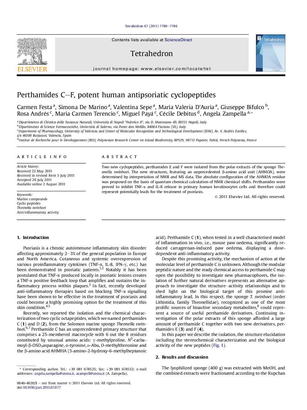 Perthamides C-F, potent human antipsoriatic cyclopeptides