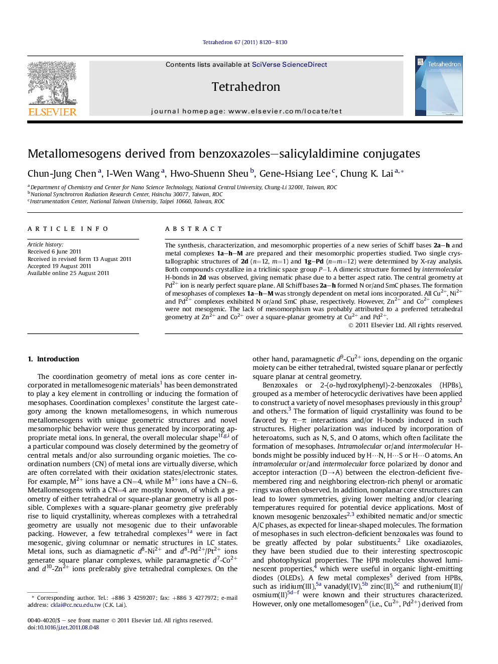 Metallomesogens derived from benzoxazoles-salicylaldimine conjugates