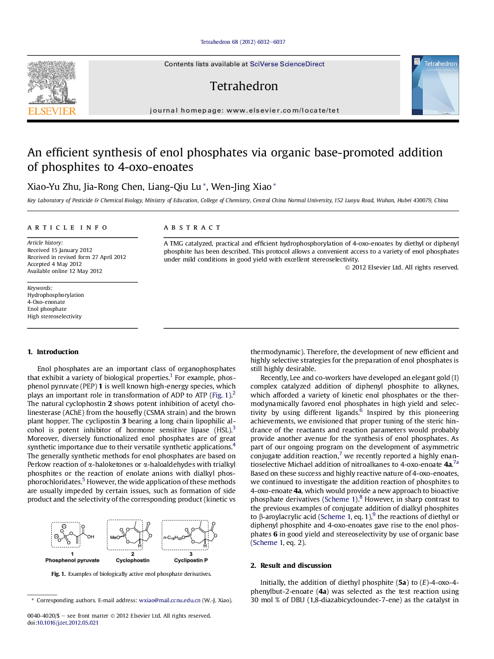 An efficient synthesis of enol phosphates via organic base-promoted addition of phosphites to 4-oxo-enoates