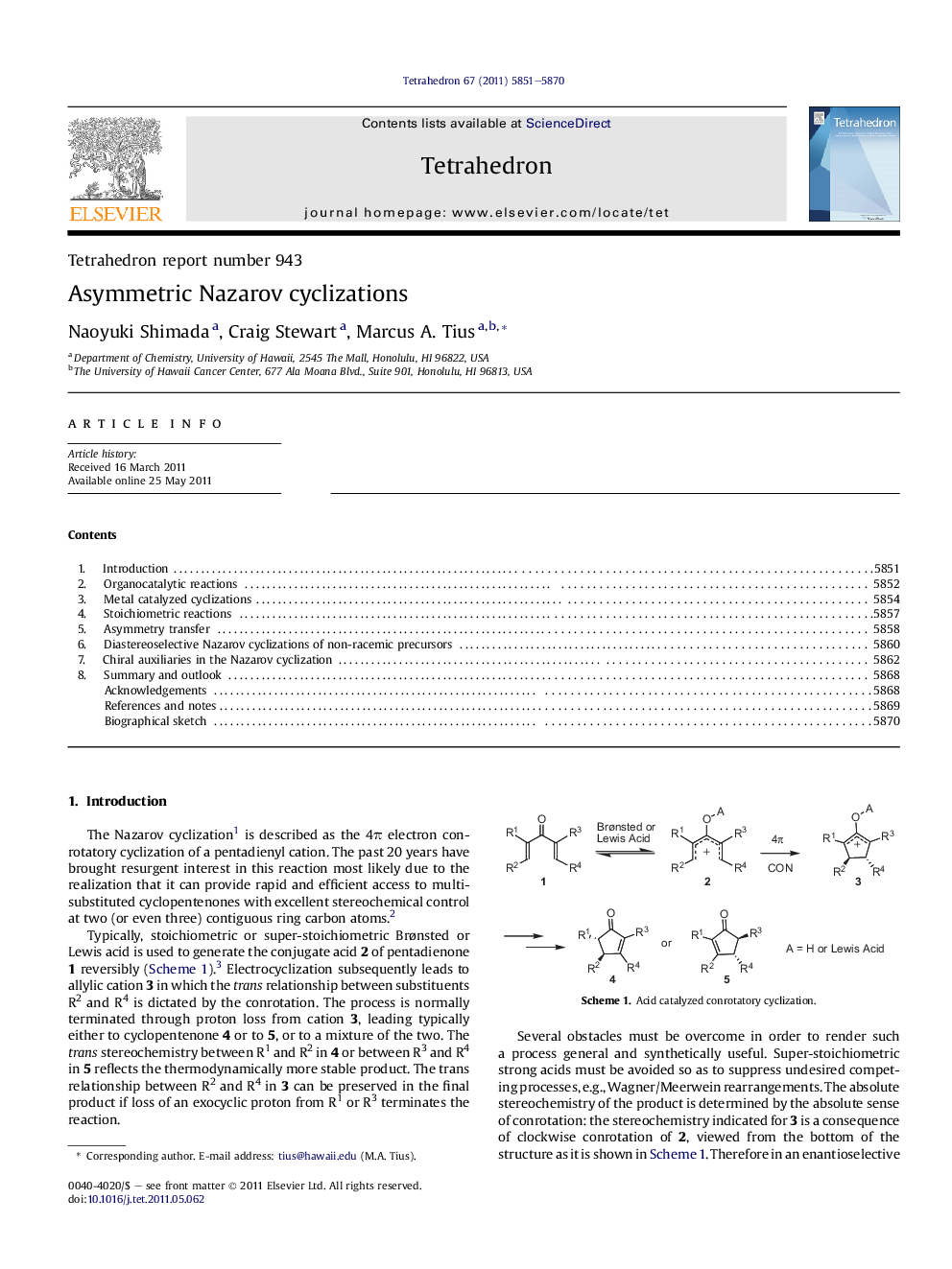 Asymmetric Nazarov cyclizations