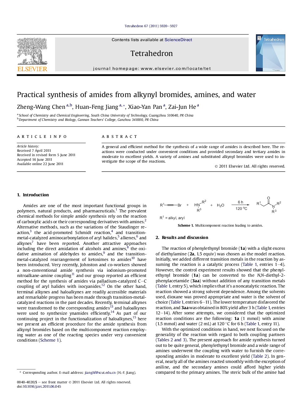 Practical synthesis of amides from alkynyl bromides, amines, and water