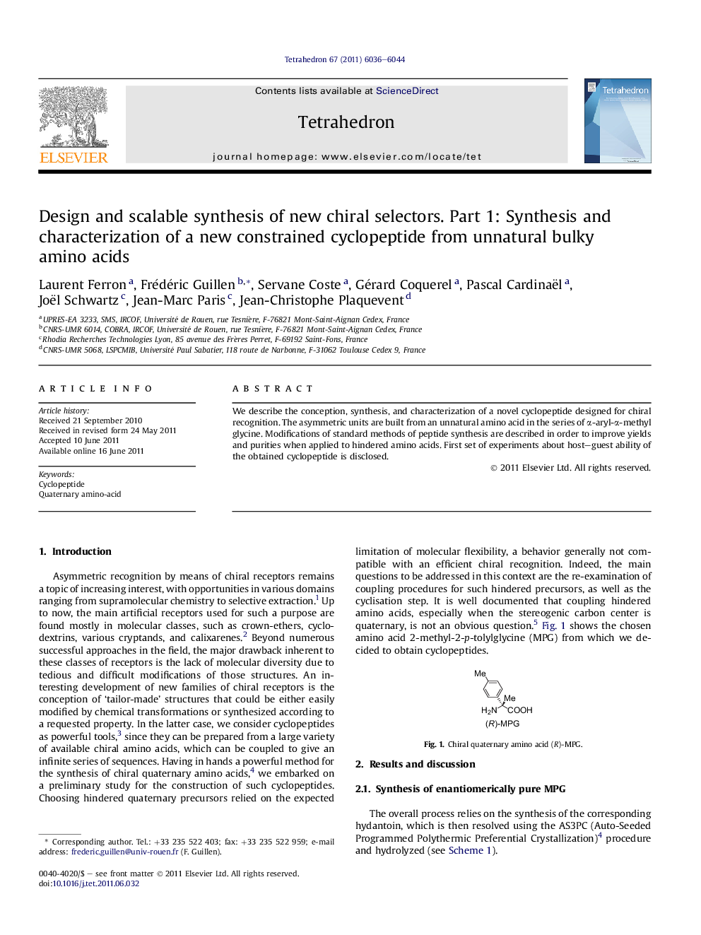 Design and scalable synthesis of new chiral selectors. Part 1: Synthesis and characterization of a new constrained cyclopeptide from unnatural bulky amino acids