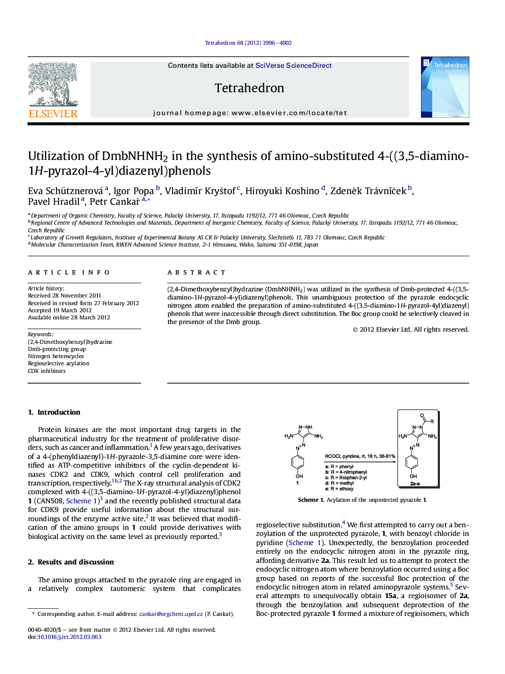 عکس صفحه اول مقاله: Utilization of DmbNHNH2 in the synthesis of amino-substituted 4-((3,5-diamino-1H-pyrazol-4-yl)diazenyl)phenols Utilization of DmbNHNH2 in the synthesis of amino-substituted 4-((3,5-diamino-1H-pyrazol-4-yl)diazenyl)phenols