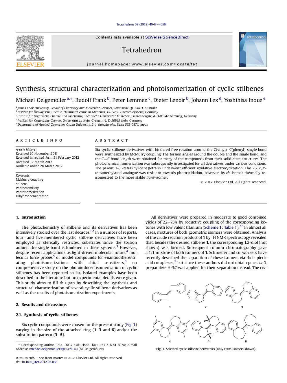 عکس صفحه اول مقاله: Synthesis, structural characterization and photoisomerization of cyclic stilbenes Synthesis, structural characterization and photoisomerization of cyclic stilbenes