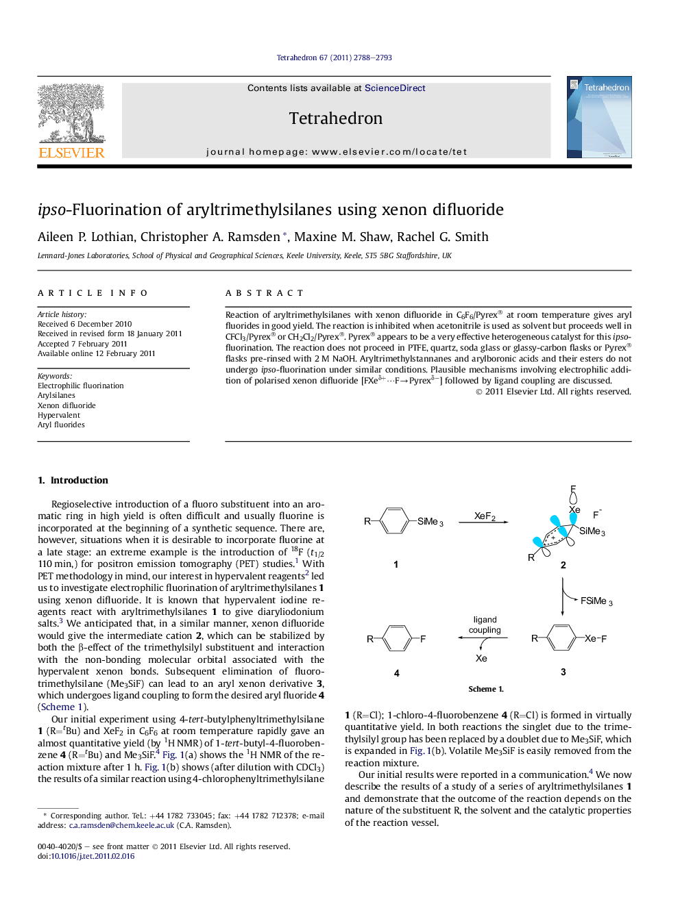 ipso-Fluorination of aryltrimethylsilanes using xenon difluoride