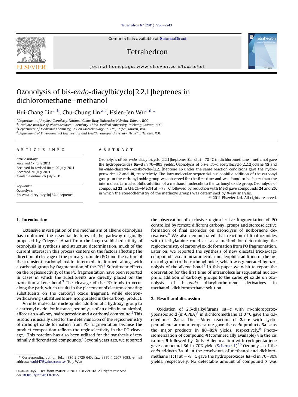 Ozonolysis of bis-endo-diacylbicyclo[2.2.1]heptenes in dichloromethane–methanol