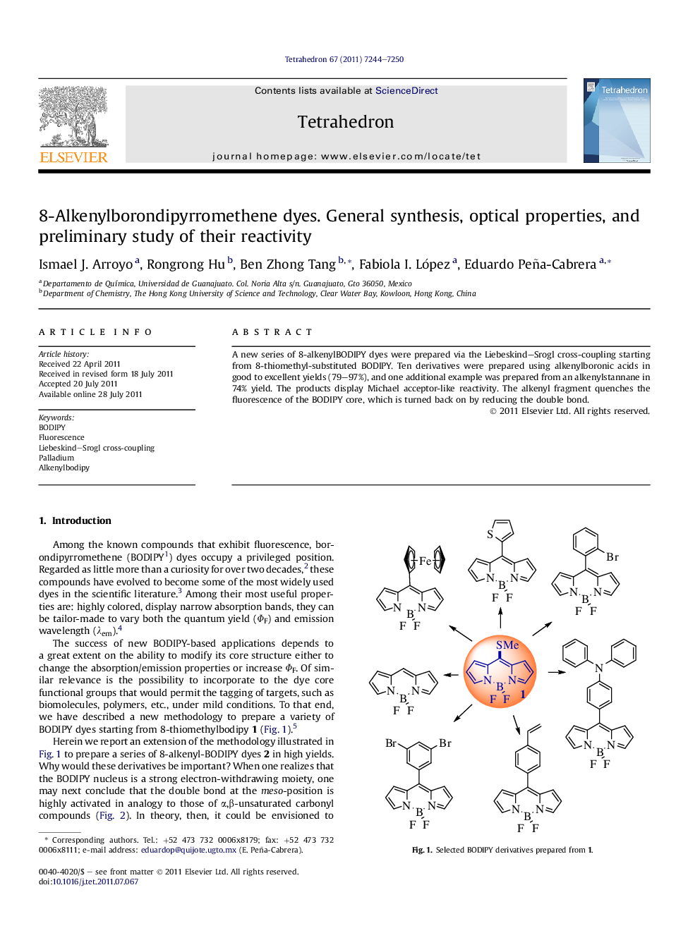 8-Alkenylborondipyrromethene dyes. General synthesis, optical properties, and preliminary study of their reactivity