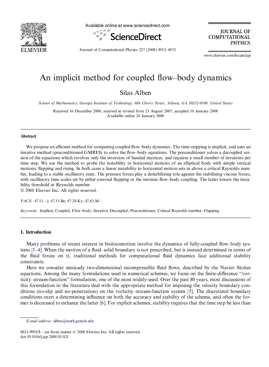 An implicit method for coupled flow–body dynamics