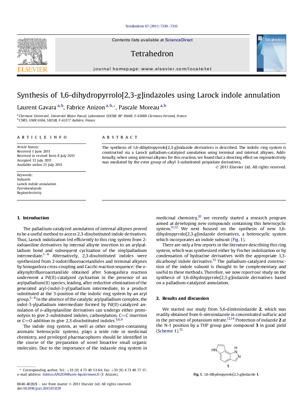 Synthesis of 1,6-dihydropyrrolo[2,3-g]indazoles using Larock indole annulation