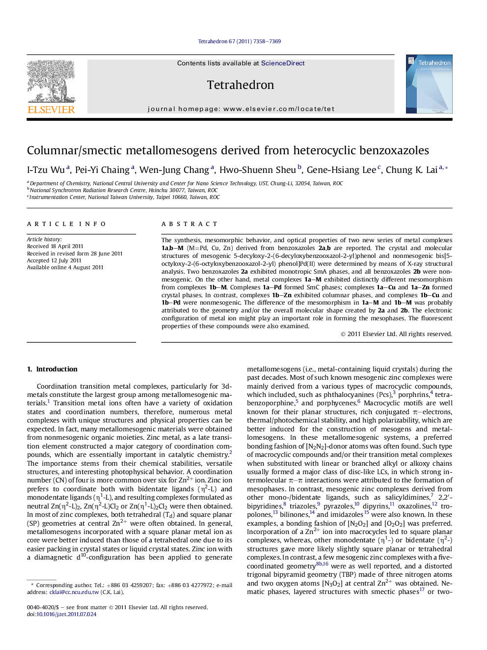 Columnar/smectic metallomesogens derived from heterocyclic benzoxazoles