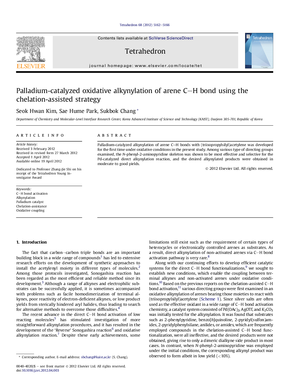 Palladium-catalyzed oxidative alkynylation of arene C-H bond using the chelation-assisted strategy