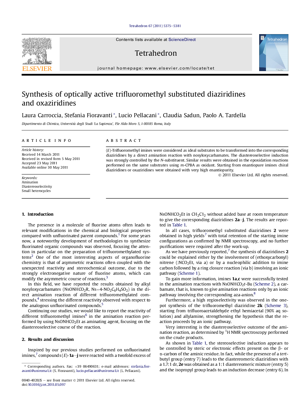 عکس صفحه اول مقاله: Synthesis of optically active trifluoromethyl substituted diaziridines and oxaziridines Synthesis of optically active trifluoromethyl substituted diaziridines and oxaziridines