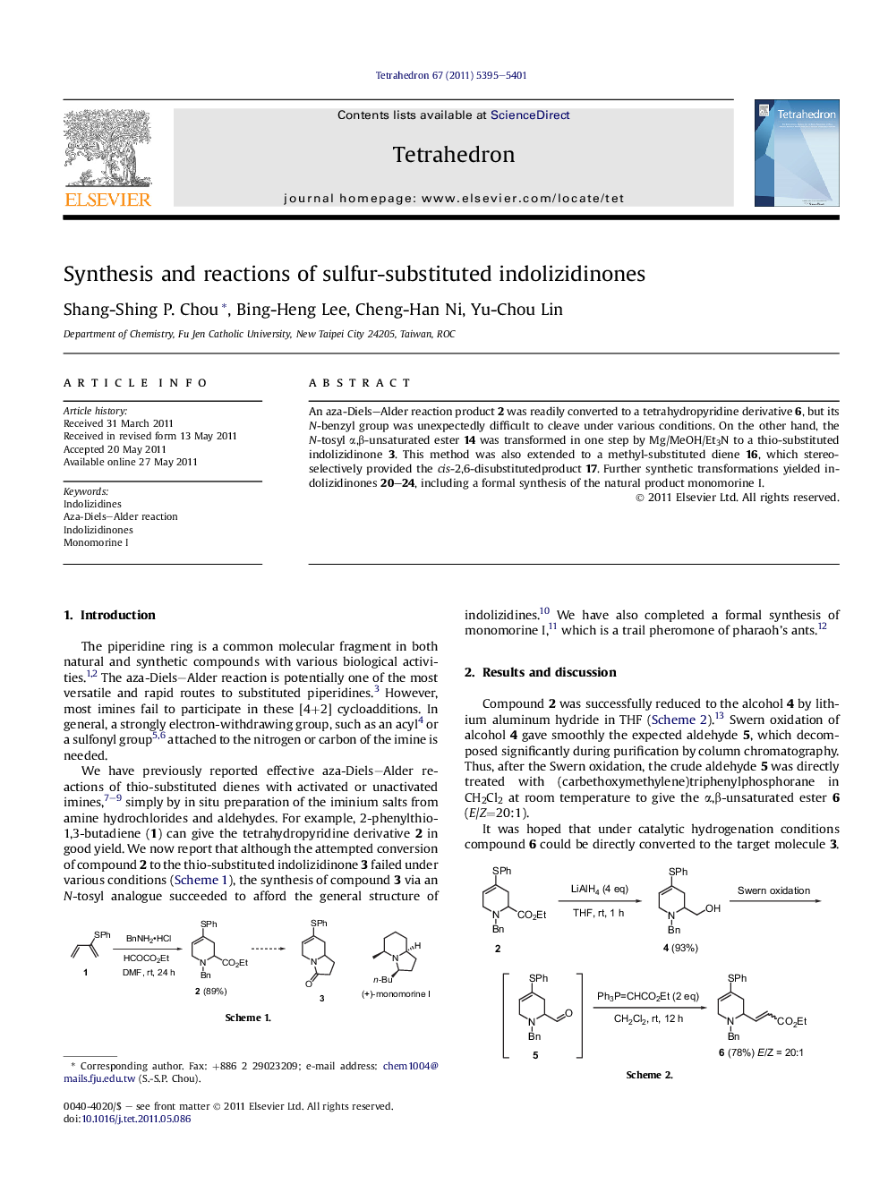 عکس صفحه اول مقاله: Synthesis and reactions of sulfur-substituted indolizidinones Synthesis and reactions of sulfur-substituted indolizidinones