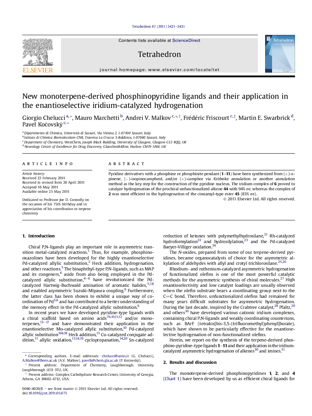 عکس صفحه اول مقاله: New monoterpene-derived phosphinopyridine ligands and their application in the enantioselective iridium-catalyzed hydrogenation New monoterpene-derived phosphinopyridine ligands and their application in the enantioselective iridium-catalyzed hydrogenation