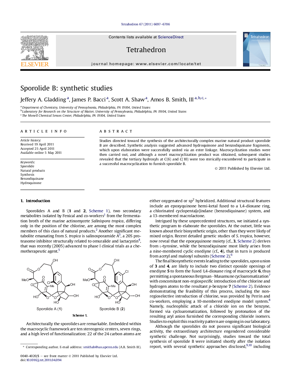 Sporolide B: synthetic studies