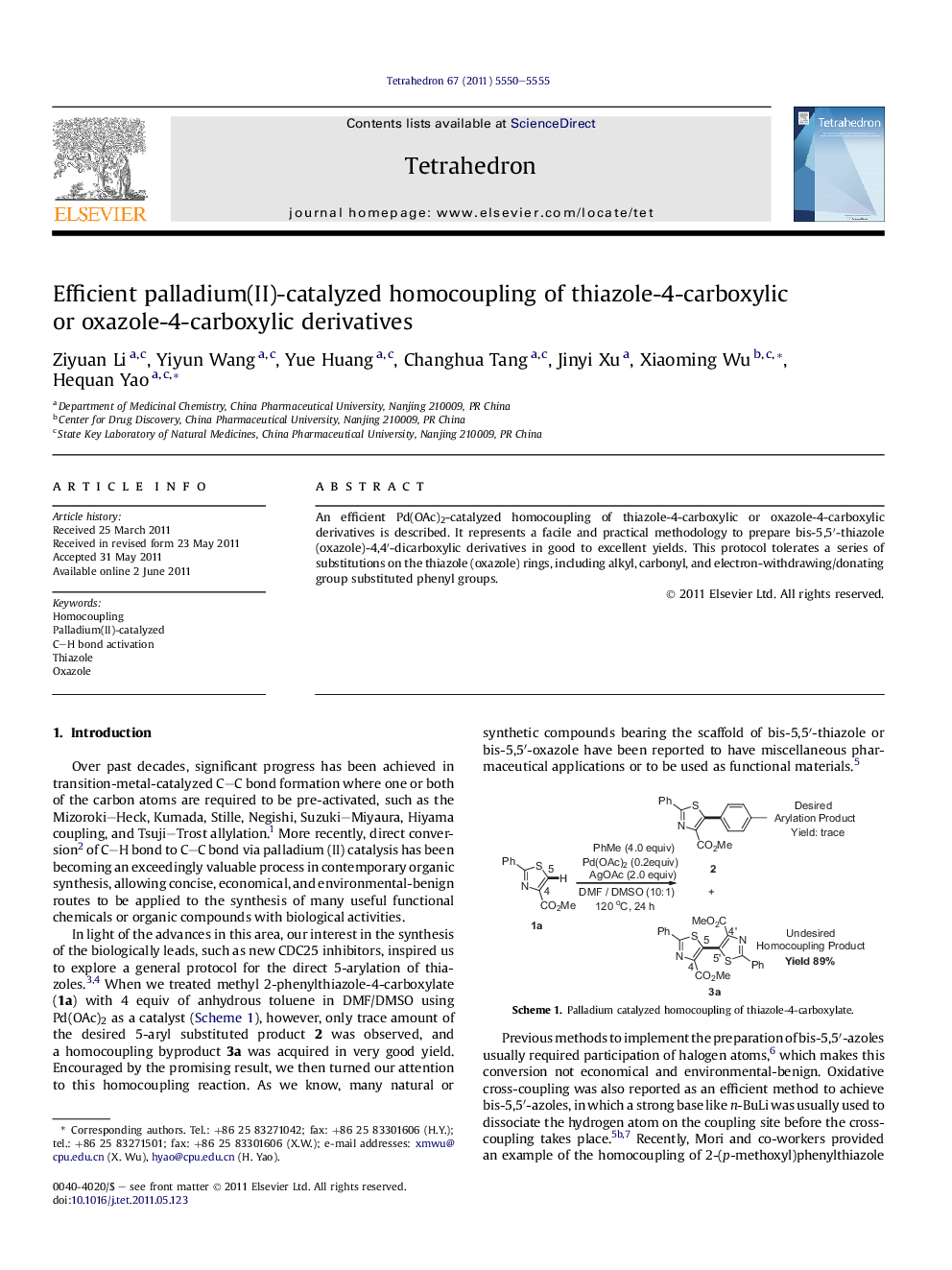 Efficient palladium(II)-catalyzed homocoupling of thiazole-4-carboxylic or oxazole-4-carboxylic derivatives