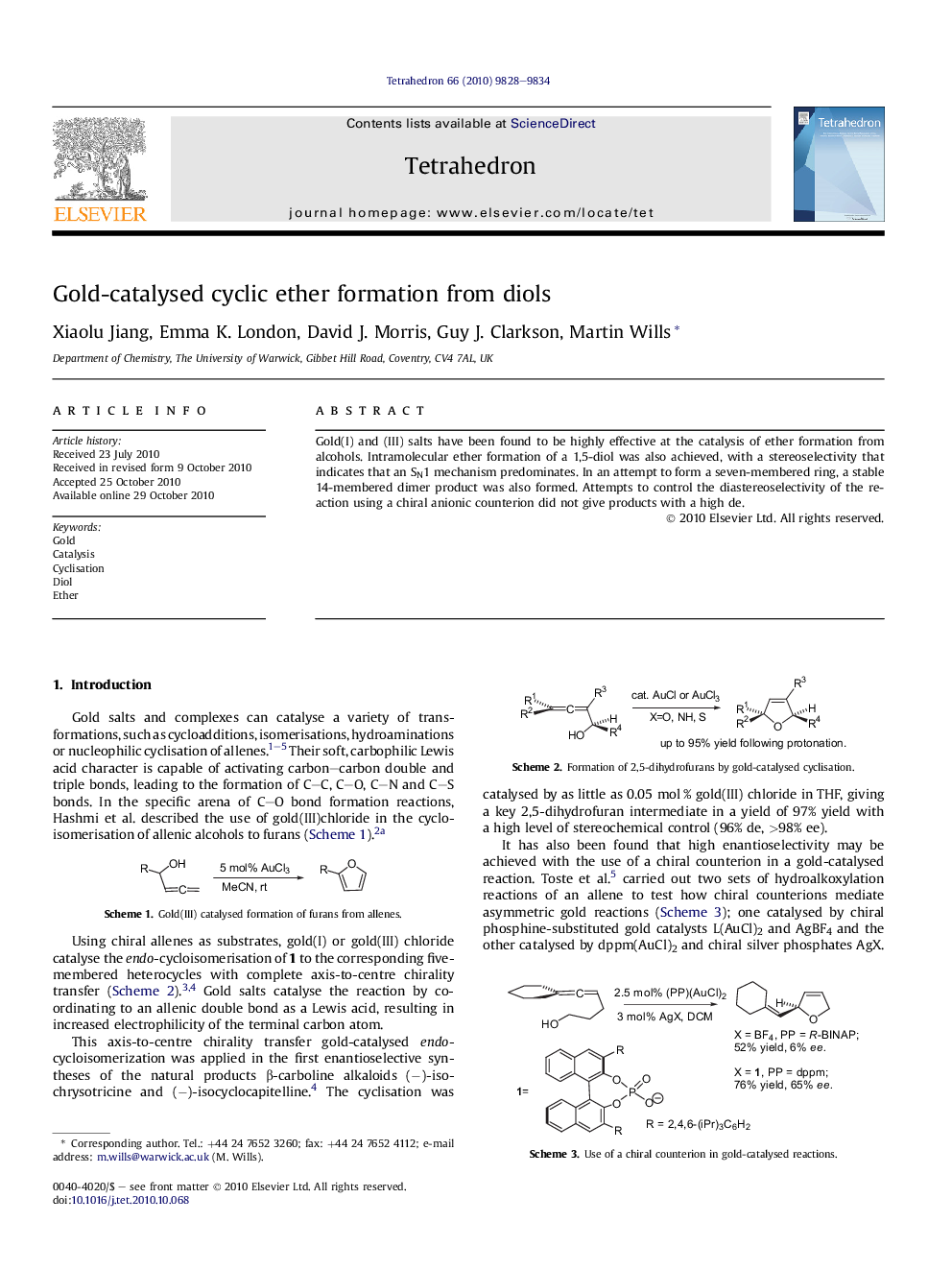 Gold-catalysed cyclic ether formation from diols