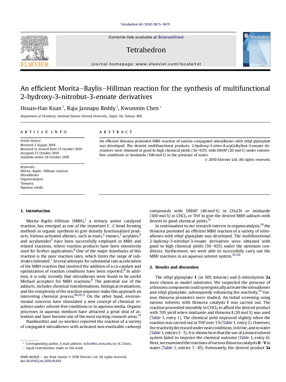 An efficient Morita–Baylis–Hillman reaction for the synthesis of multifunctional 2-hydroxy-3-nitrobut-3-enoate derivatives