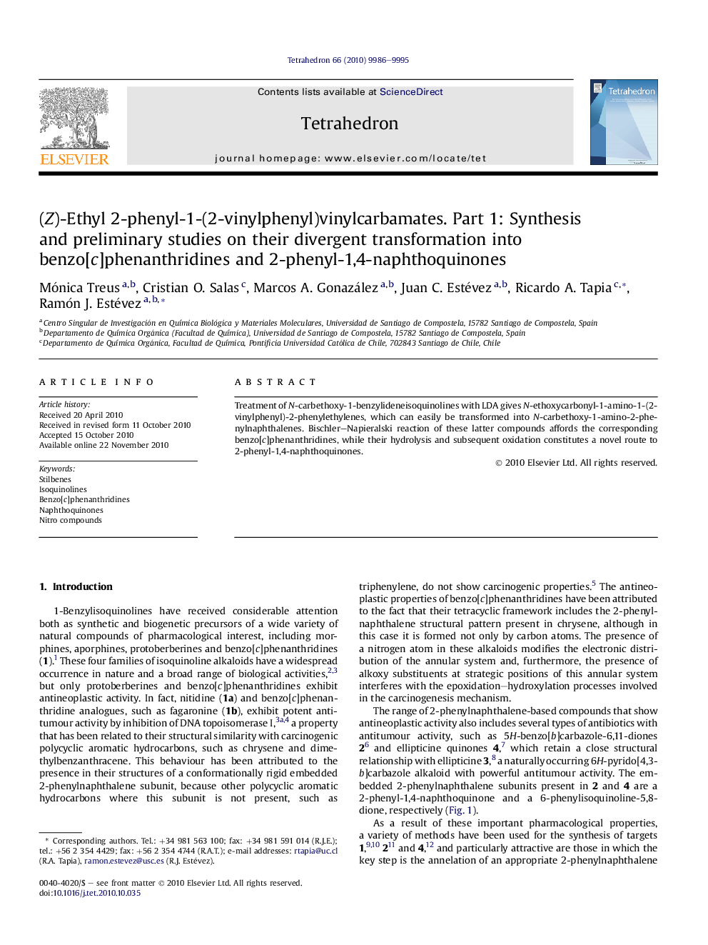 (Z)-Ethyl 2-phenyl-1-(2-vinylphenyl)vinylcarbamates. Part 1: Synthesis and preliminary studies on their divergent transformation into benzo[c]phenanthridines and 2-phenyl-1,4-naphthoquinones