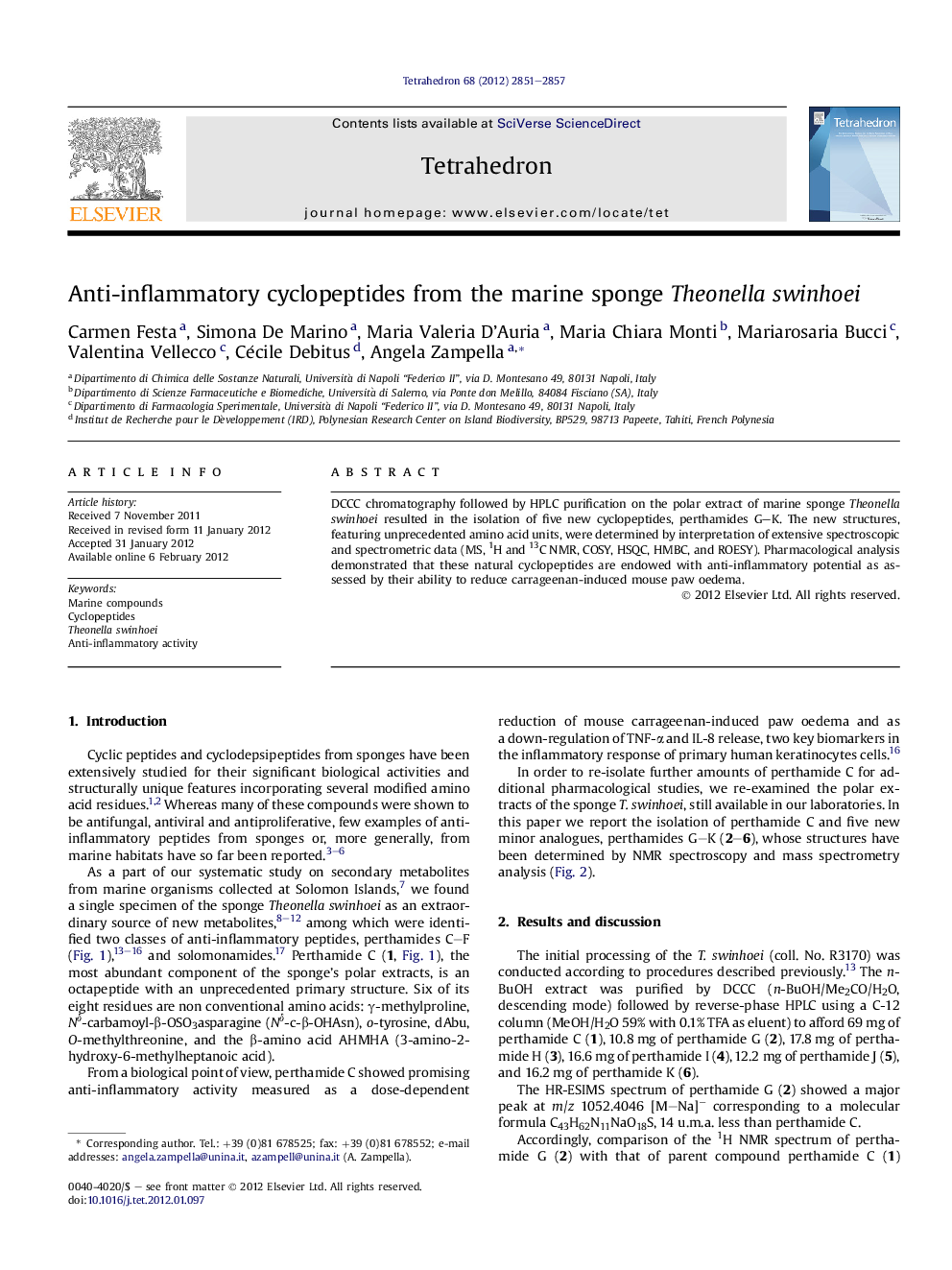 Anti-inflammatory cyclopeptides from the marine sponge Theonella swinhoei