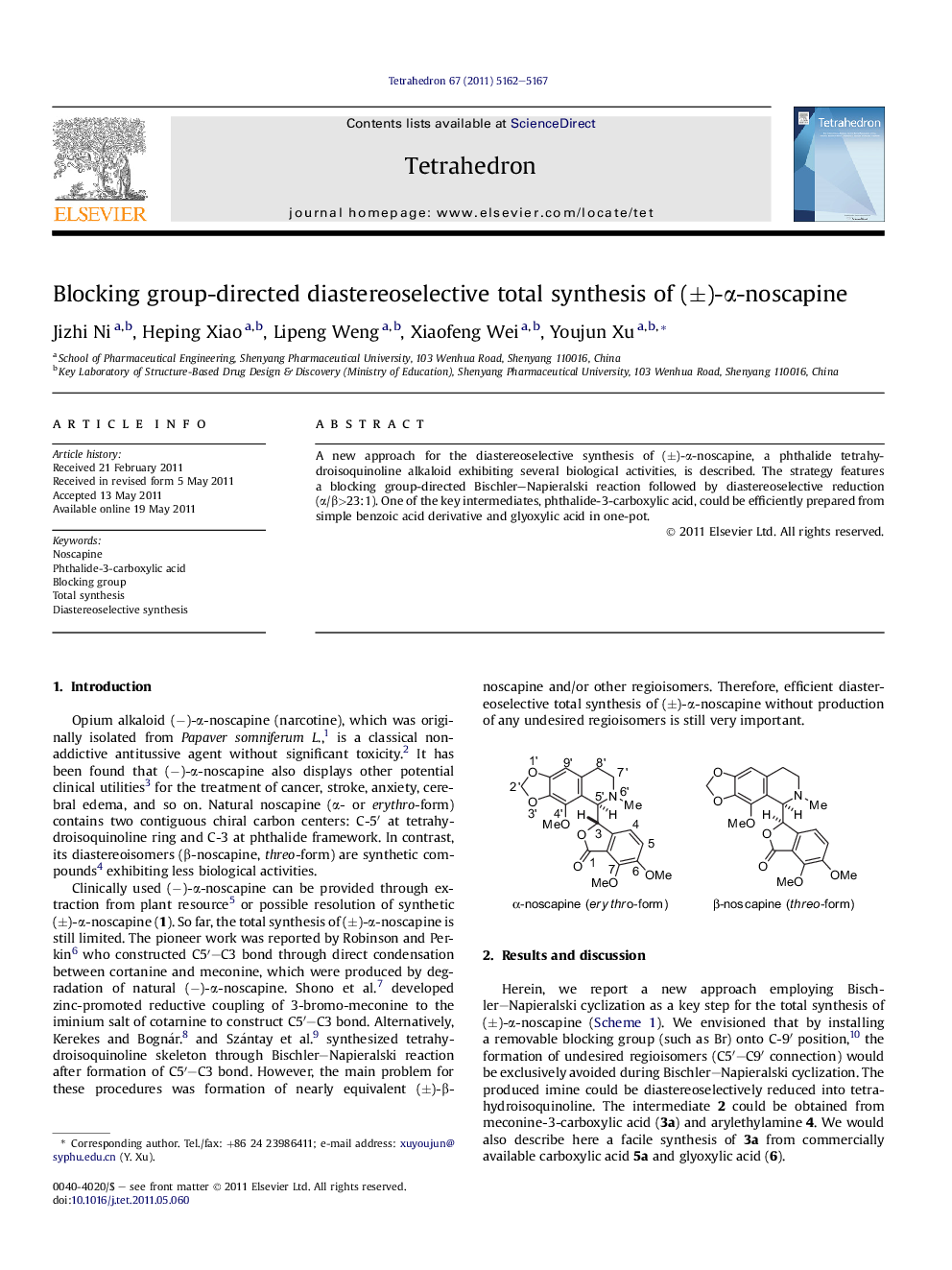 Blocking group-directed diastereoselective total synthesis of (Â±)-Î±-noscapine