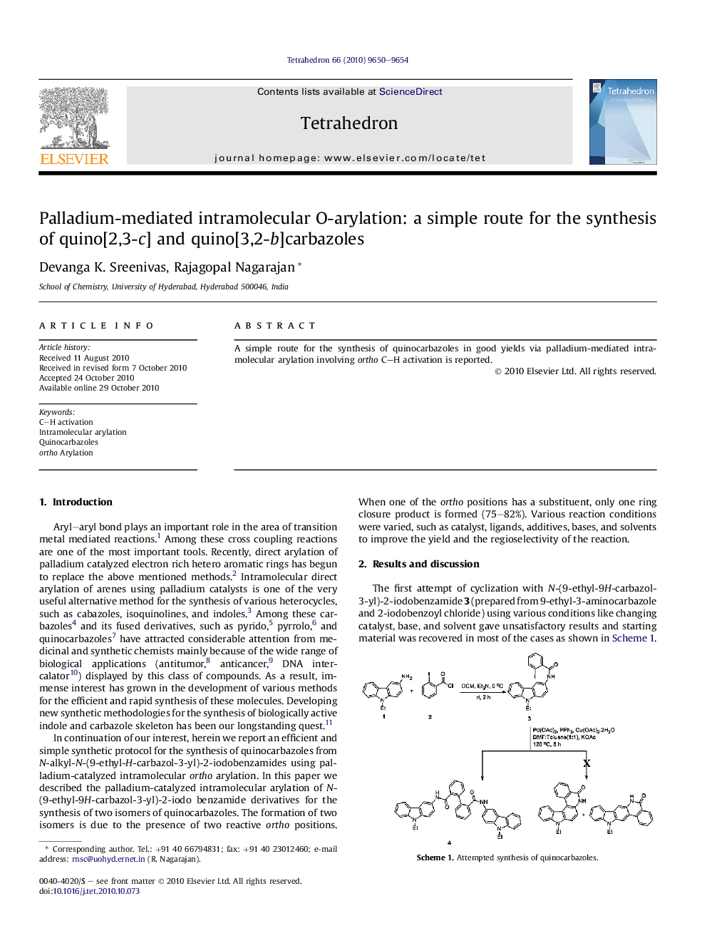 Palladium-mediated intramolecular O-arylation: a simple route for the synthesis of quino[2,3-c] and quino[3,2-b]carbazoles