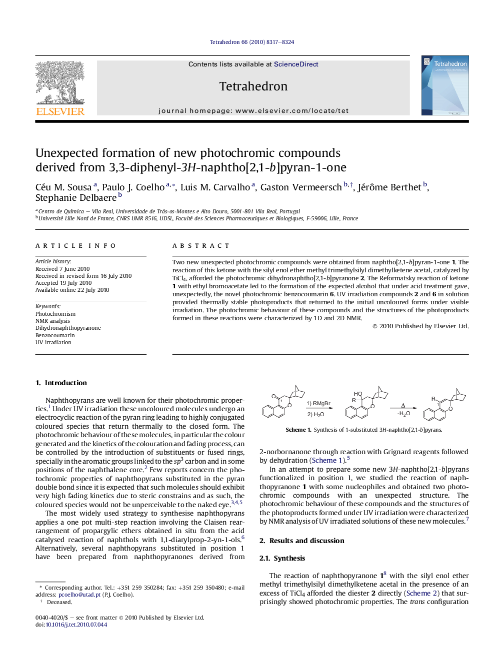 Unexpected formation of new photochromic compounds derived from 3,3-diphenyl-3H-naphtho[2,1-b]pyran-1-one