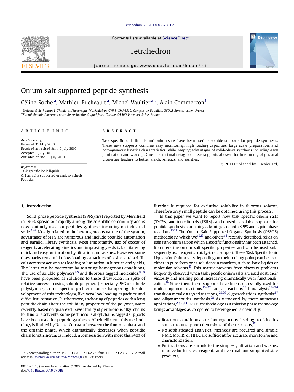 عکس صفحه اول مقاله: Onium salt supported peptide synthesis Onium salt supported peptide synthesis