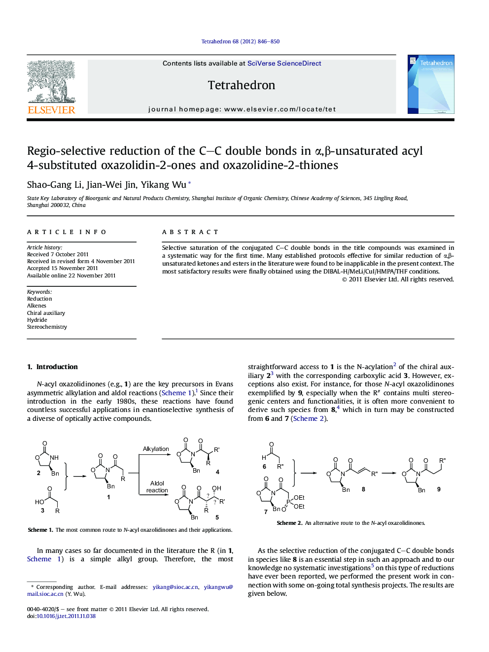 Regio-selective reduction of the C–C double bonds in α,β-unsaturated acyl 4-substituted oxazolidin-2-ones and oxazolidine-2-thiones