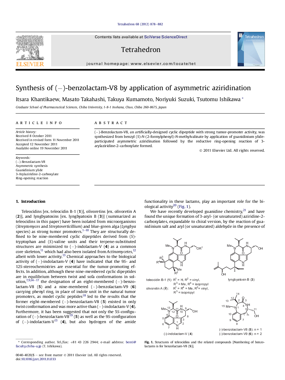Synthesis of (â)-benzolactam-V8 by application of asymmetric aziridination