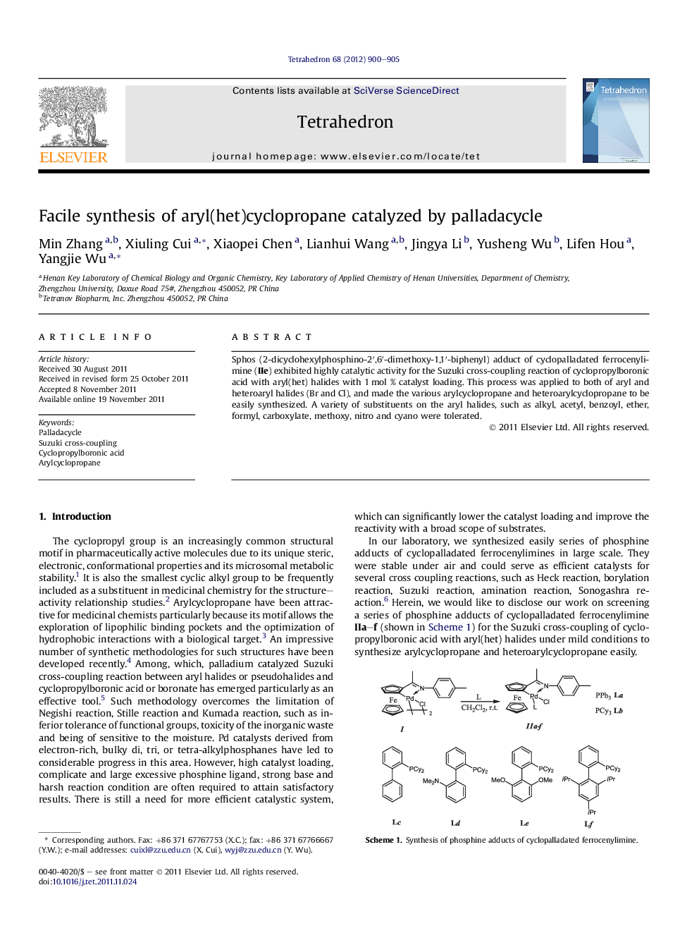 Facile synthesis of aryl(het)cyclopropane catalyzed by palladacycle