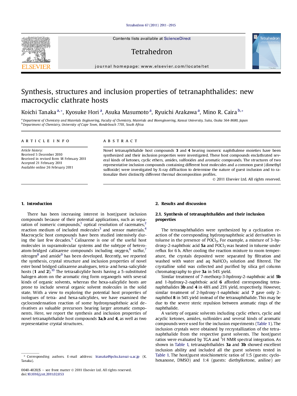 Synthesis, structures and inclusion properties of tetranaphthalides: new macrocyclic clathrate hosts